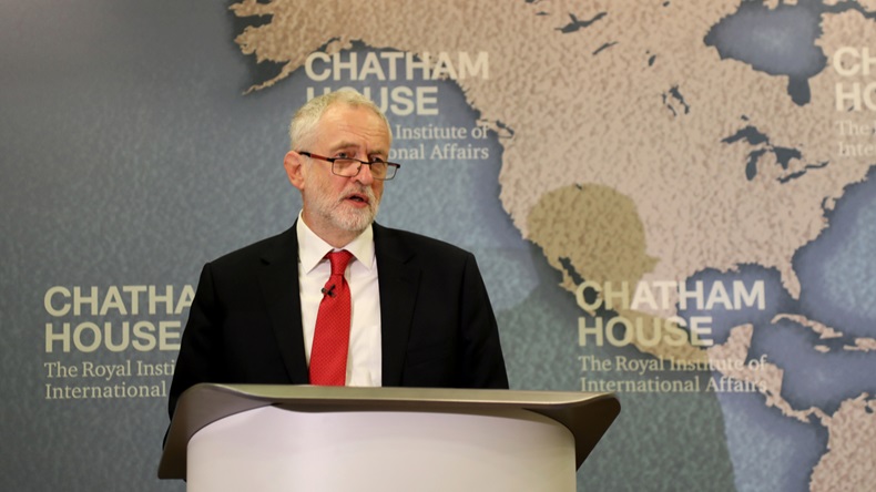 Jeremy Corbyn, leader of the Labour Party, gives a speech on his party's foreign and defence policy at the Chatham House think-tank, during the 2017 UK general election campaign. - Image 