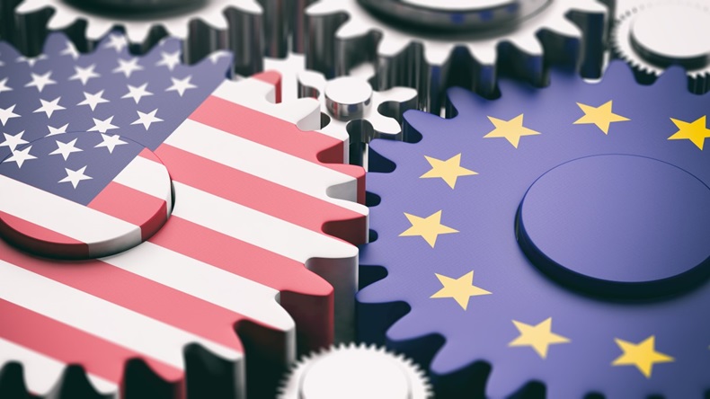 US EU Flags Gears Europe