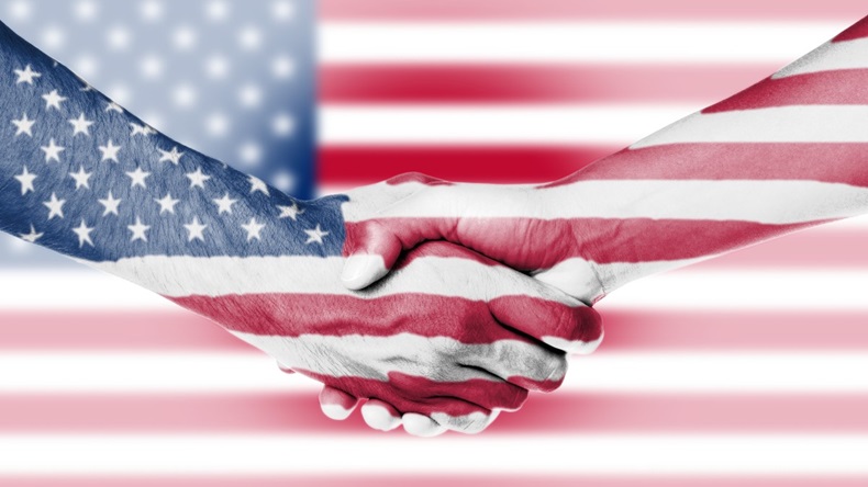 US USA Flag Shake Hands Handshake