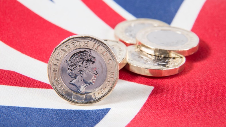 UK flag pounds money coins