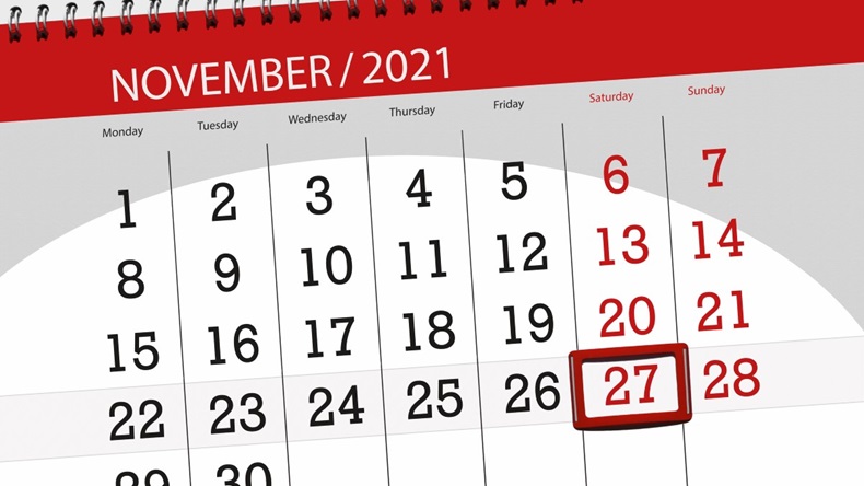 27 November 2021 calendar date marked