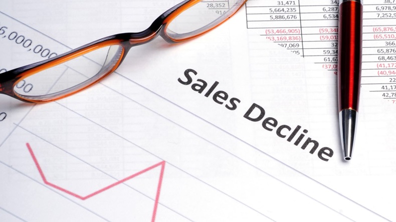 Sales decline glasses pen chart graph table