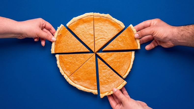 Three Hands Take Slices Of Pie