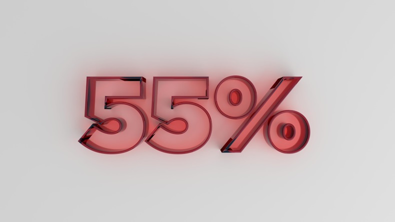 55% - Red glass text on white background