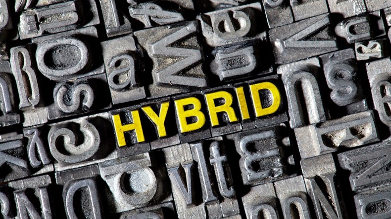 Old letters forming the word Hybrid