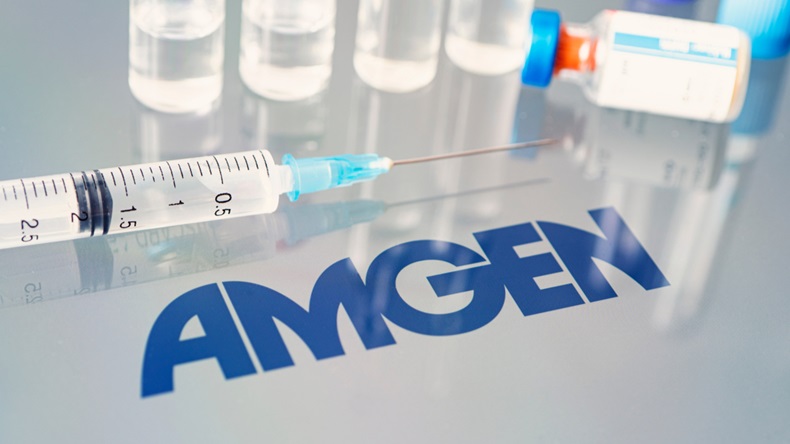 Amgen logo next to syringe