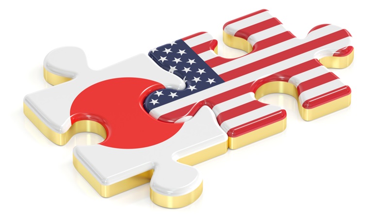 USA Japan flags jigsaw pieces