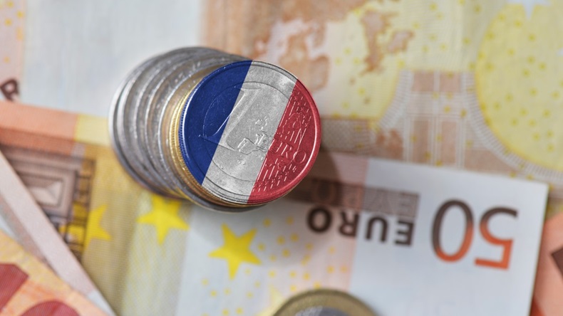 Euro coins notes French flag