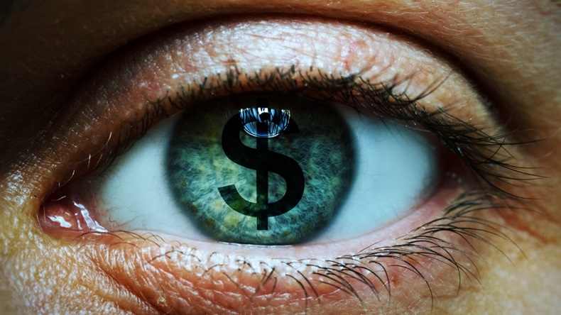 Eye closeup dollar symbol