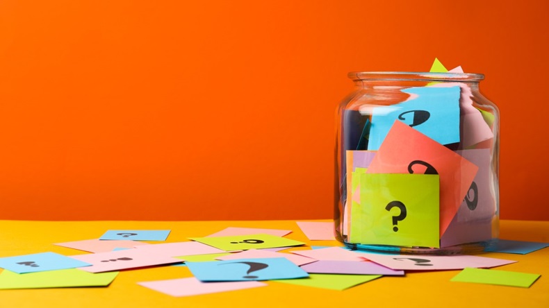 Question mark cards in a jar