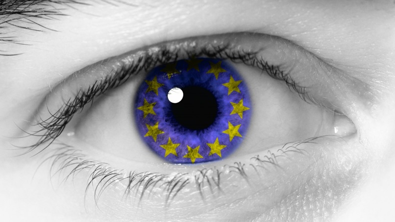 EU flag reflected in eye