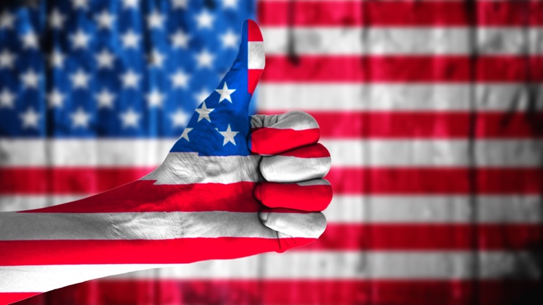 US flag thumbs up