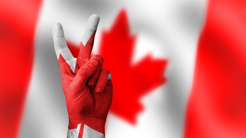 Canada flag two fingers v victory