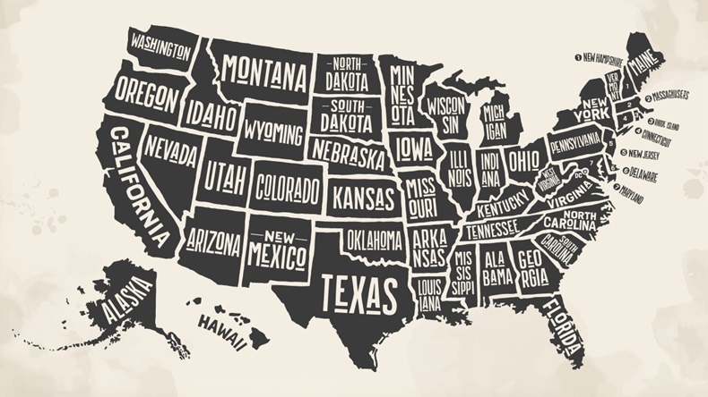 US states map names