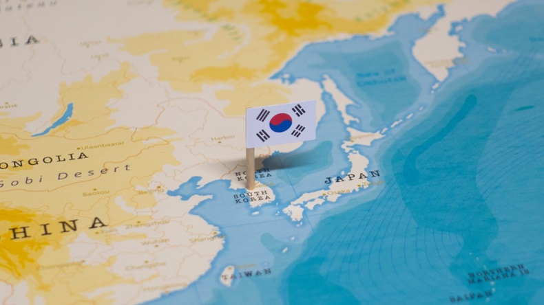 Map of South Korea with flag
