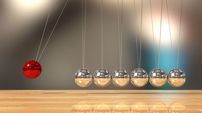 Newton's Cradle with red ball