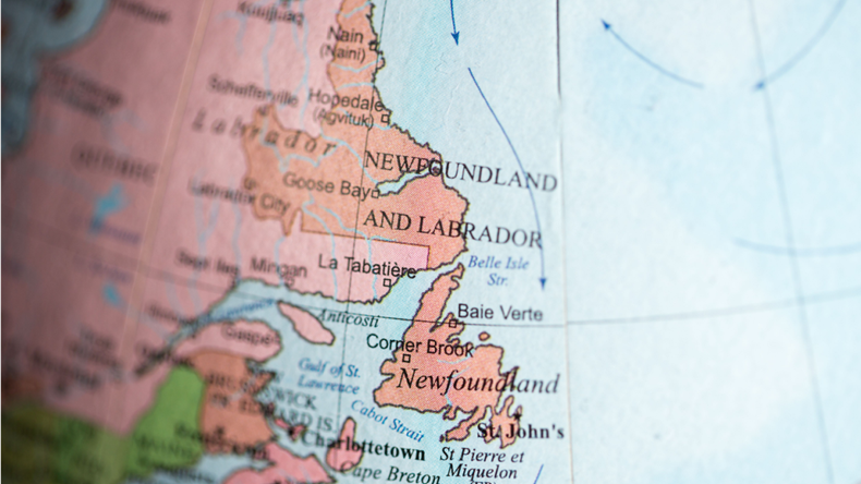 Newfoundland and Labrador on globe