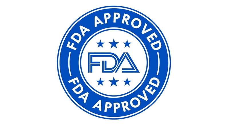 FDA approved stamp logo, blue