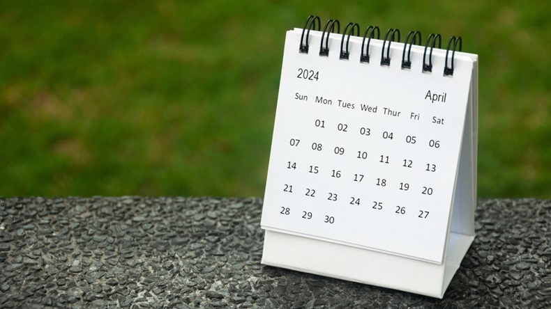 Desk calendar showing April 2024