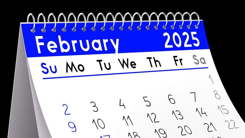 Desk calendar showing February 2025