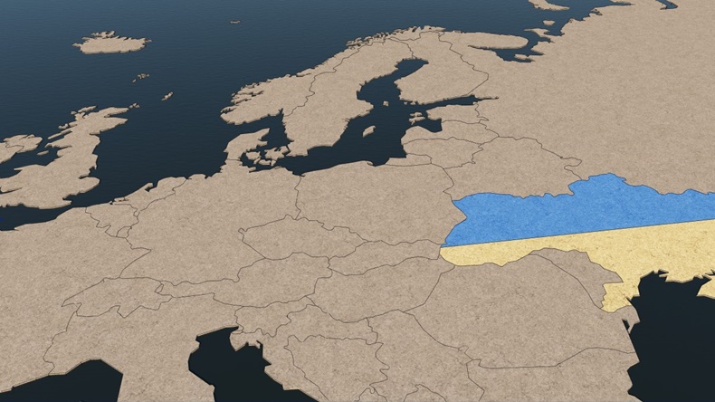 Ukraine highlighted in map of Europe