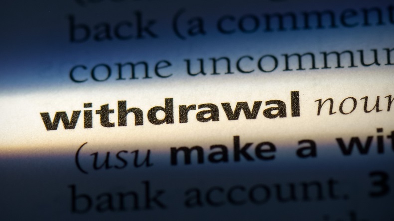 Withdrawal word highlighted in dictionary