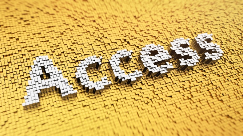 Access word in white 3D pixels on yellow