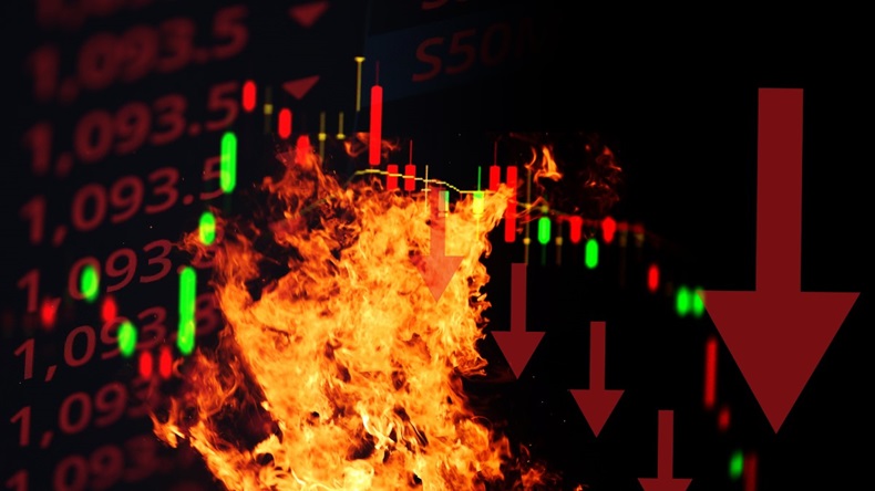 Visual depiction of declining stocks on fire