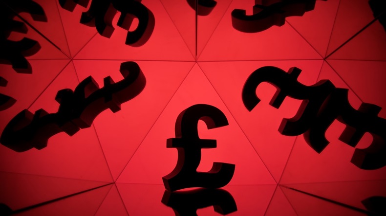 GBP Pound Symbol reflected in multiple red triangles