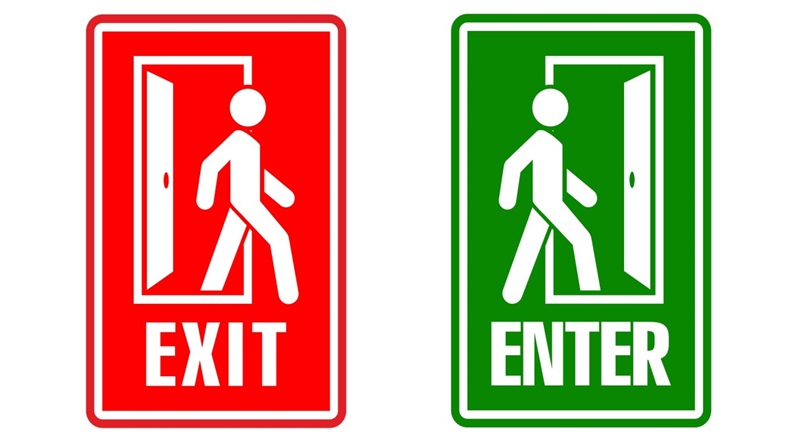 Red and green Enter and Exit sign icons