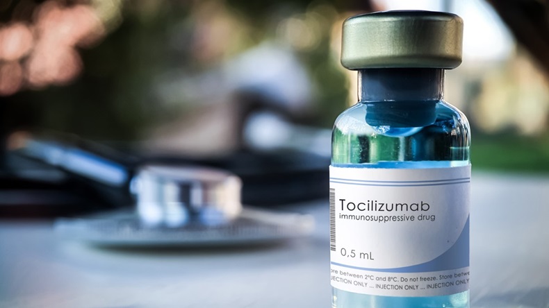 Tocilizumab vial in foreground