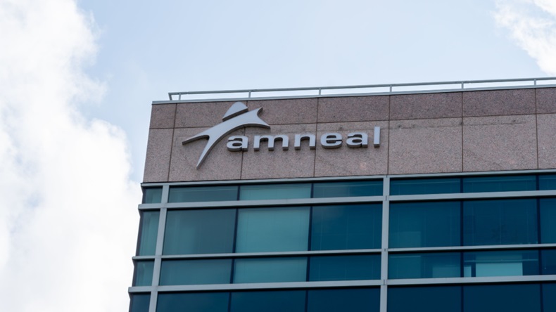 Amneal sign on its headquarters building in Bridgewater, NJ