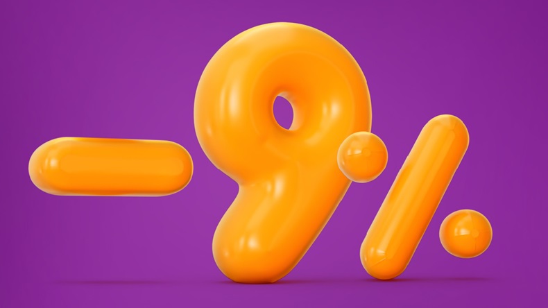 Orange -9% displayed against purple background