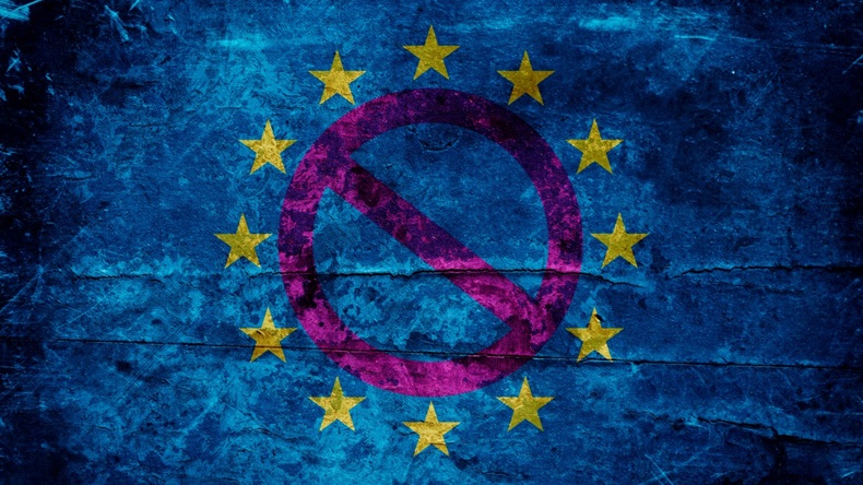 EU flag, no entry, barrier