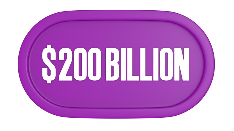 Purple icon reading $200bn