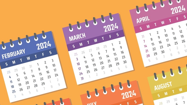 Calendar showing February to April 2024