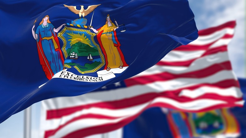New York State Flag With US Flag