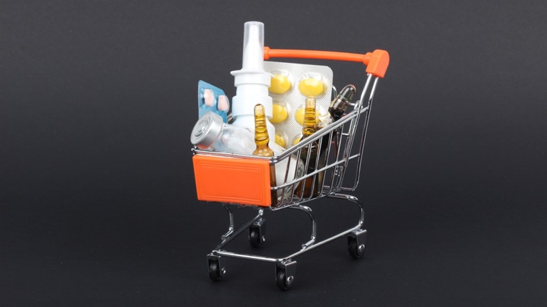 Shopping trolley with pills and medicine