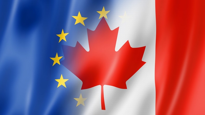 EU and Canadian flags, mixed