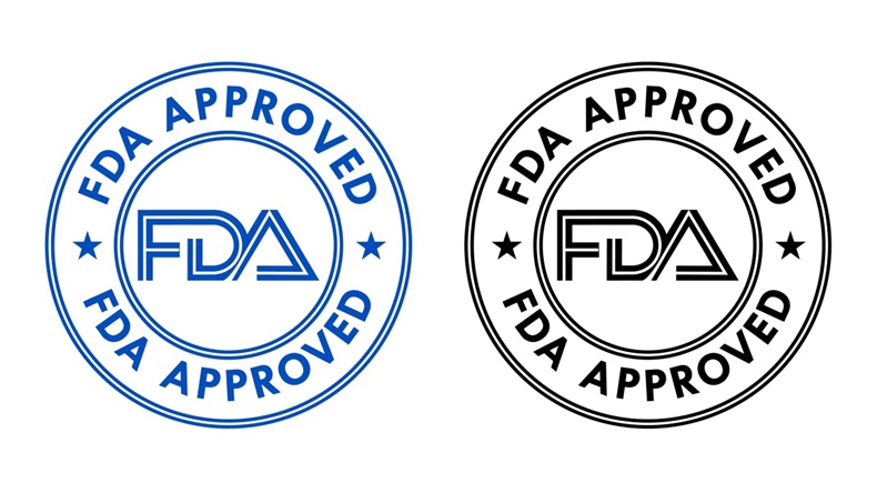 Two Blue And Black Badges Representing FDA Approvals