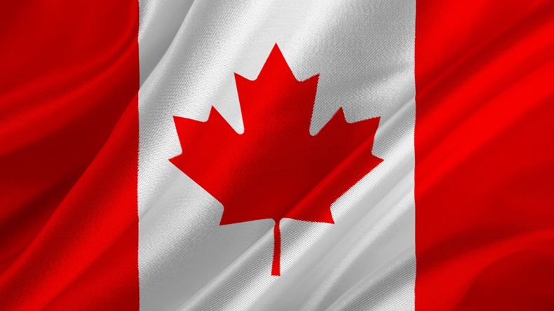 Flag of Canada with maple leaf on crumpled textile