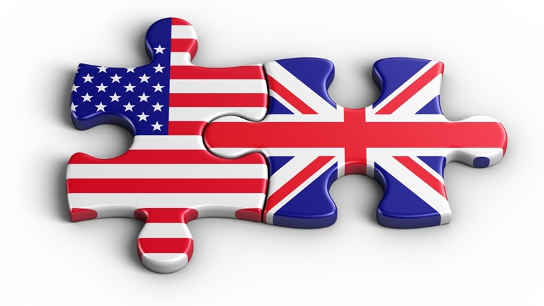 UK and USA jigsaw puzzle pieces joined together