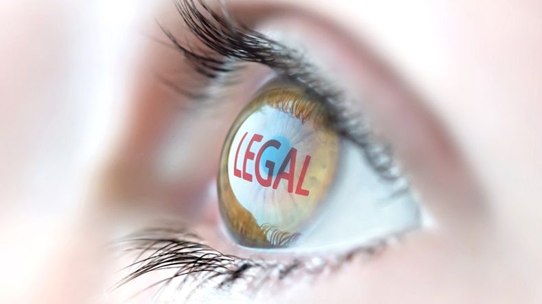 Eye with reflection of word "legal"